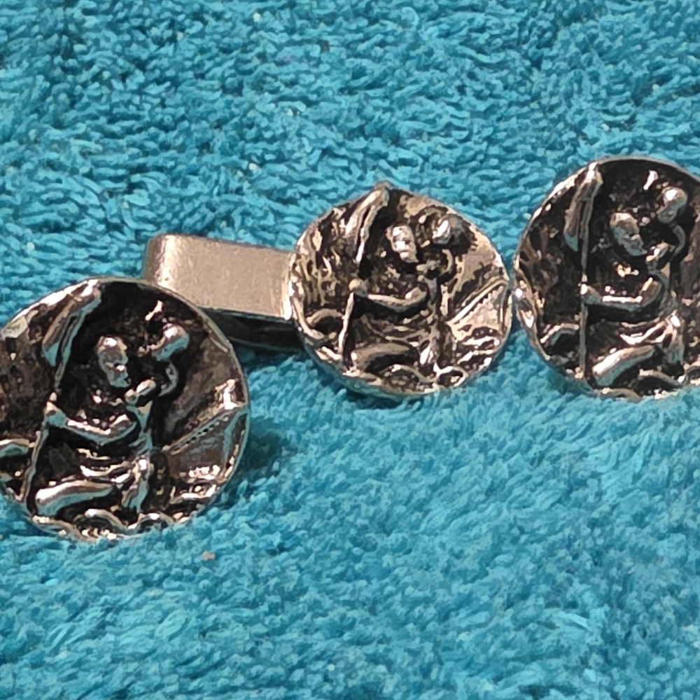 Silver Cufflinks & Tie Clip with Engraved Design